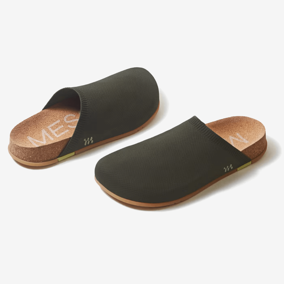 Showcasing a pair of olive Henning Classic Mules