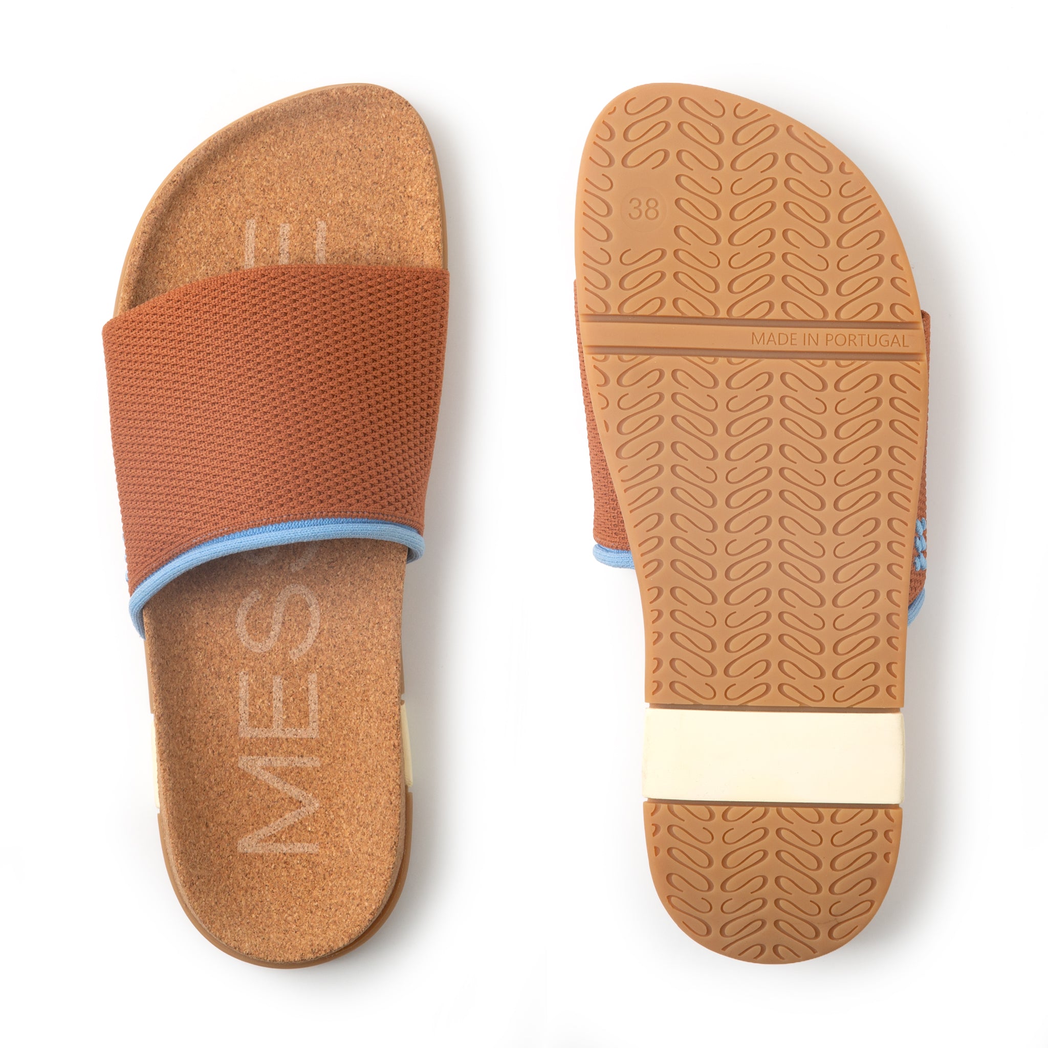 Brown slide sandal with 'MESSAGE' branding on a white background