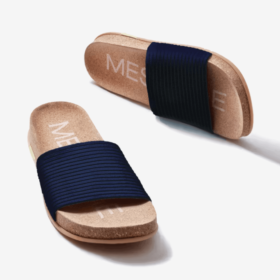 Showcasing a pair of midnight Mullen Ripple Slides