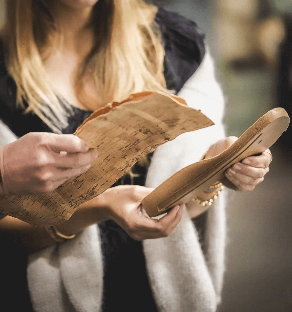 Message slides are harvested in Portugal from cork oak trees every 9 years. Cork is a carbon-negative material.