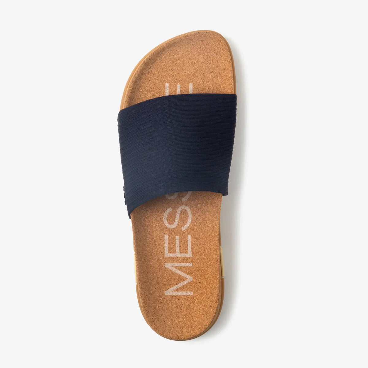MESSAGE Mullen slide in Midnight Ripple with cork footbed, top view.