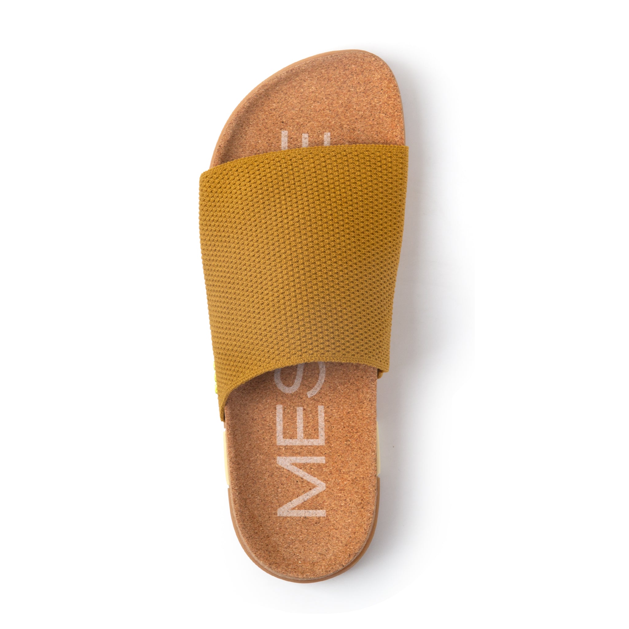 Mustard yellow slide sandal on a white background
